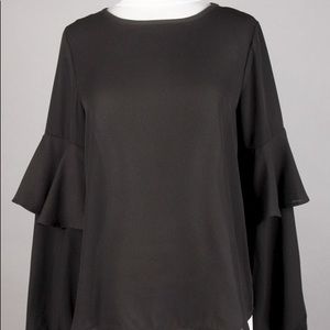 Black Sheer Blouse W/ Ruffled on Sleeve